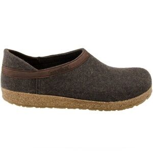 Haflinger Gray Wool Clogs with Brown Trim